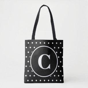 Tote Bag Pois blanc noir chic de monogramme