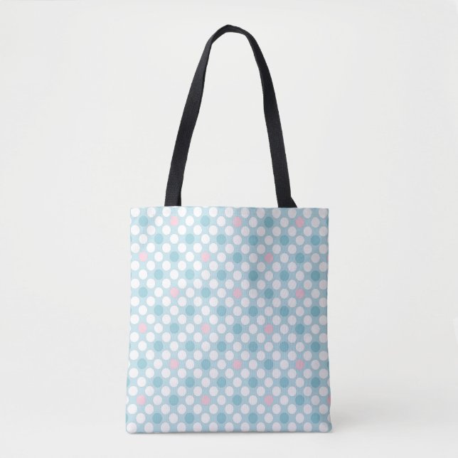 Tote Bag Pois blanc rose bleu rétro (Devant)