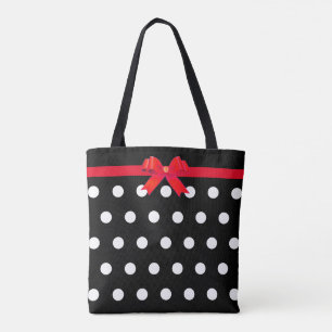 Tote Bag Pois blancs élégants au ruban rouge