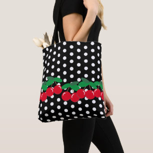 Tote Bag Pois blancs en noir avec cerises