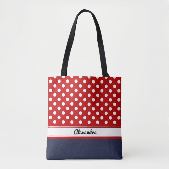 Tote Bag Pois blancs et rouges avec base navale (Devant)