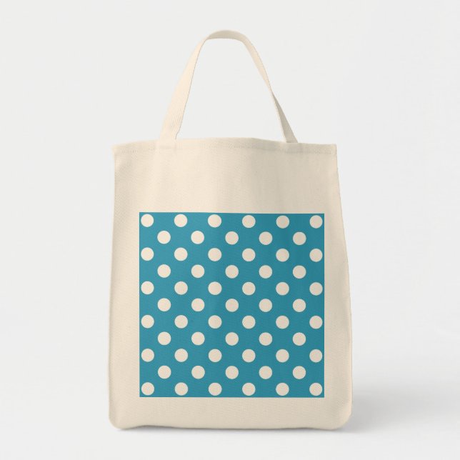 Tote Bag Pois blancs sur Arrière - plan bleu Peacock (Devant)