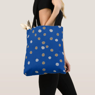 Tote Bag Pois d'argent et d'or sur bleu