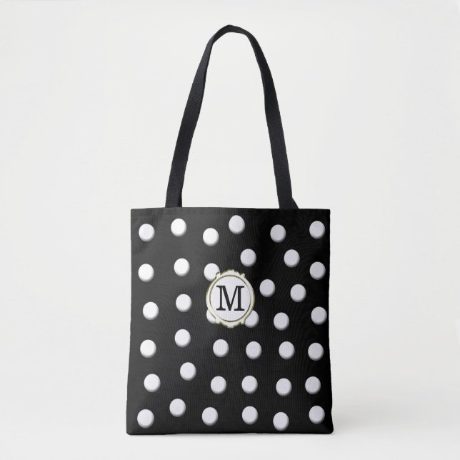 Tote Bag Pois de dimensions blanches sur noir (Devant)