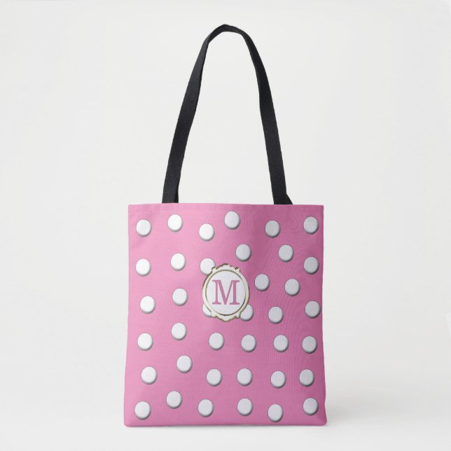 Tote Bag Pois de dimensions blanches sur rose (Devant)