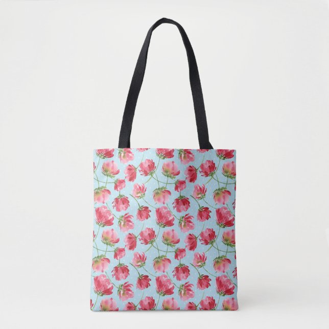 Tote Bag Pois  de fleurs d'aquarelle rouge de Crimson (Devant)