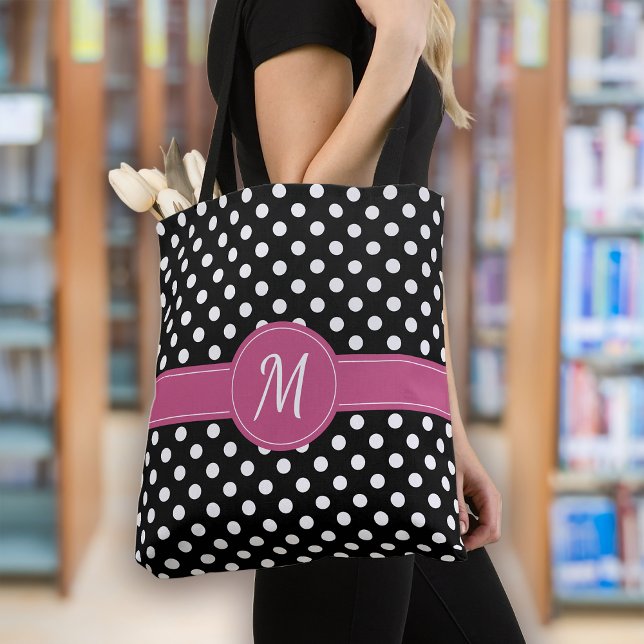 Tote Bag Pois de Monogramme blanc rose noir (Créateur téléchargé)