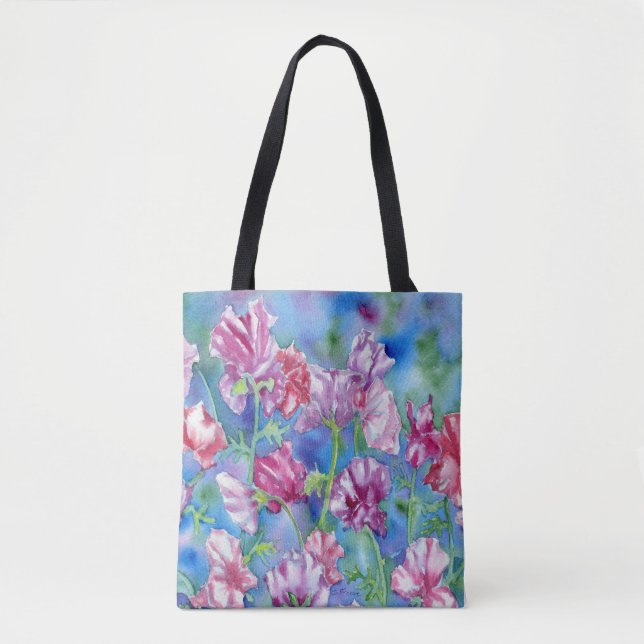 Tote Bag "Pois doux du jardin" Fourre-tout à l'épaule (Devant)