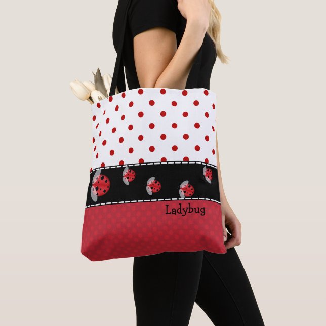 Tote Bag pois et Ladybugs partout sur Print Fourre-tout (De près)