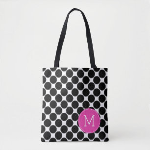 Tote Bag Pois noir et blanc audacieux avec le monogramme