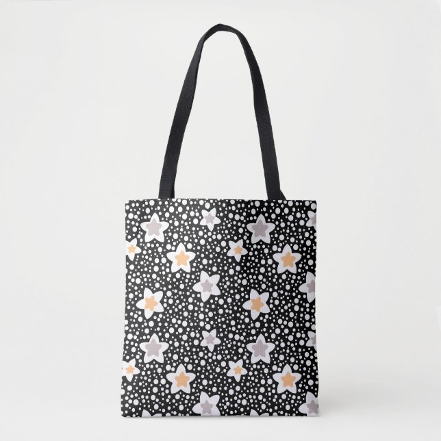 Tote Bag Pois noir et blanc rétro avec étoiles (Devant)