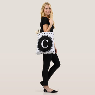 Tote Bag Pois noir monographique blanc