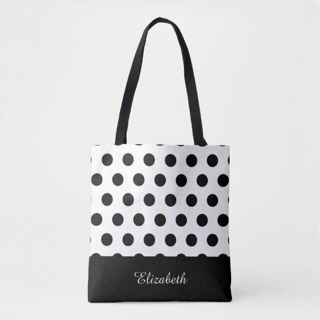 Tote Bag Pois noirs et blancs avec Monogramme (Devant)