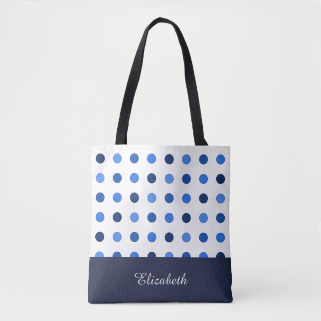 Tote Bag Pois noirs et blancs avec Monogramme (Devant)