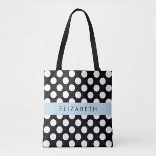 Tote Bag Pois noirs et blancs, pointillés, Votre nom