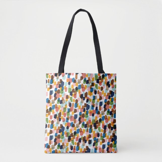 Tote Bag Pois : Peinture à main multicolore. (Devant)