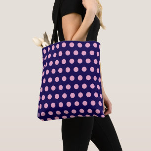 Tote Bag Pois roses gras sur bleu marine