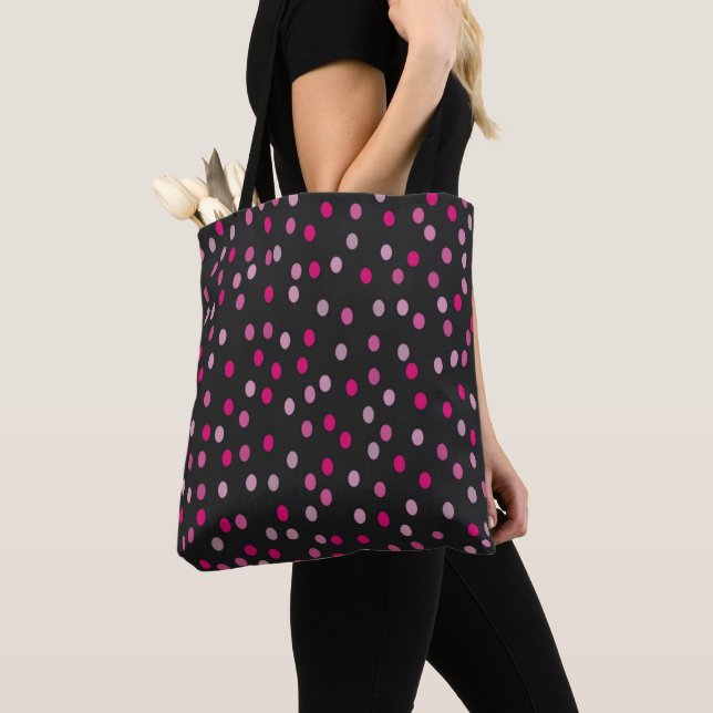 Tote Bag Pois roses sur noir (De près)