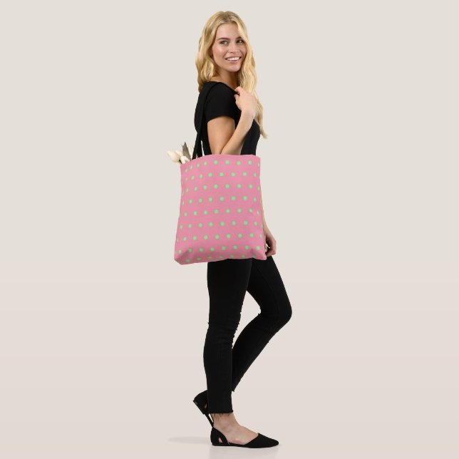 Tote Bag Pois verts roses géométriques (Sur le modèle)