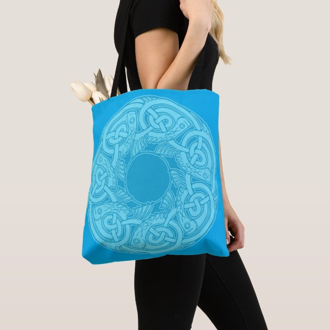 Tote Bag Poisson à nouer celtique en bleu (De près)