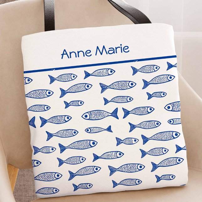 Tote Bag Poisson côtier Bachelorette Bleu et Blanc (Coastal Blue Fish Tote Bag)