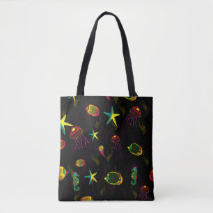 Tote Bag Poisson jaune, noir et marron sans soudure motif.