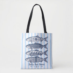 Tote Bag Poisson Marin à Rayure Bleue Salé Mais Sucré 
