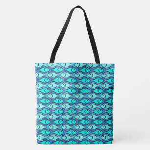 Tote Bag Poisson moderne du milieu du siècle, bleu et aqua