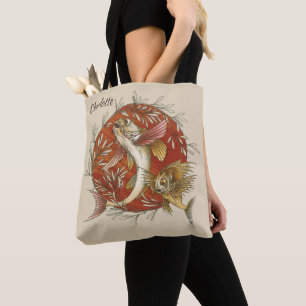 Tote Bag Poisson Volant Japonais et Feuilles de Bambou Art