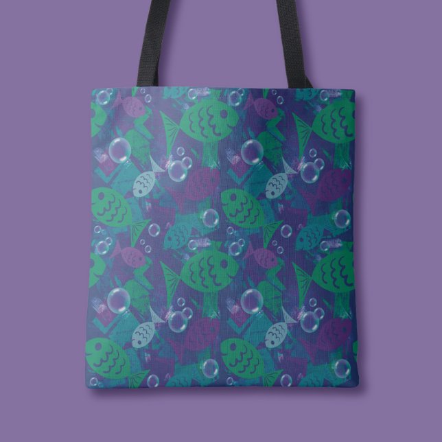Tote Bag Poissons et bulles Vibrant Reef Motif (Créateur téléchargé)