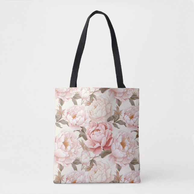 Tote Bag Poitrine rose et blanche sur toute impression (Devant)