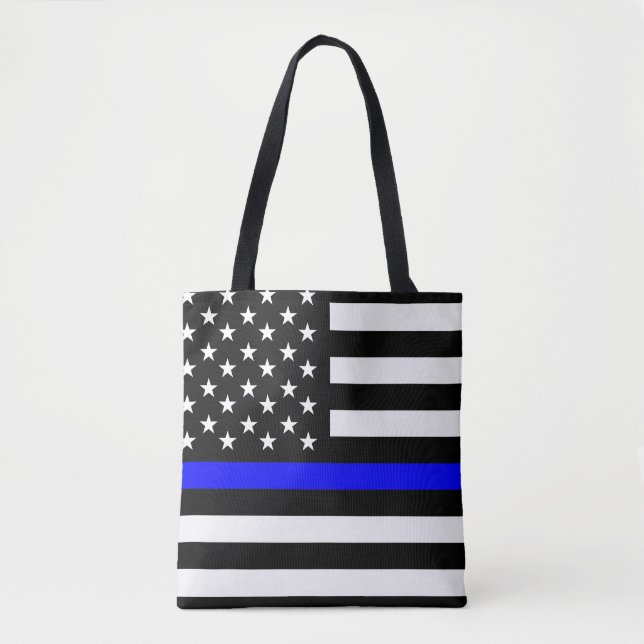Tote Bag police mince ligne bleue drapeau usa etats-unis am (Devant)