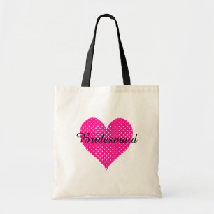 Tote Bag Polka blanche mignonne pointillé Profond Coeur ros