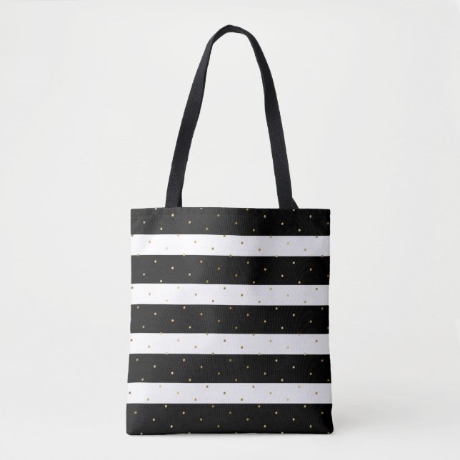 Tote Bag Polka-dots or et Motif de rayures noir et blanc (Devant)