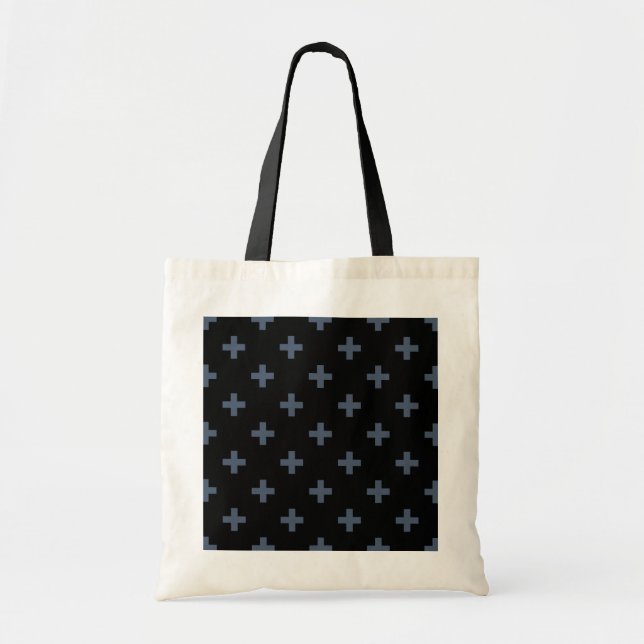 Tote Bag Polka gris-bleu croise sur noir (Devant)