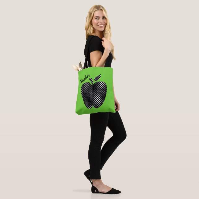 Tote Bag Polka noir et blanc Pointe Pomme Enseignants verts (Sur le modèle)