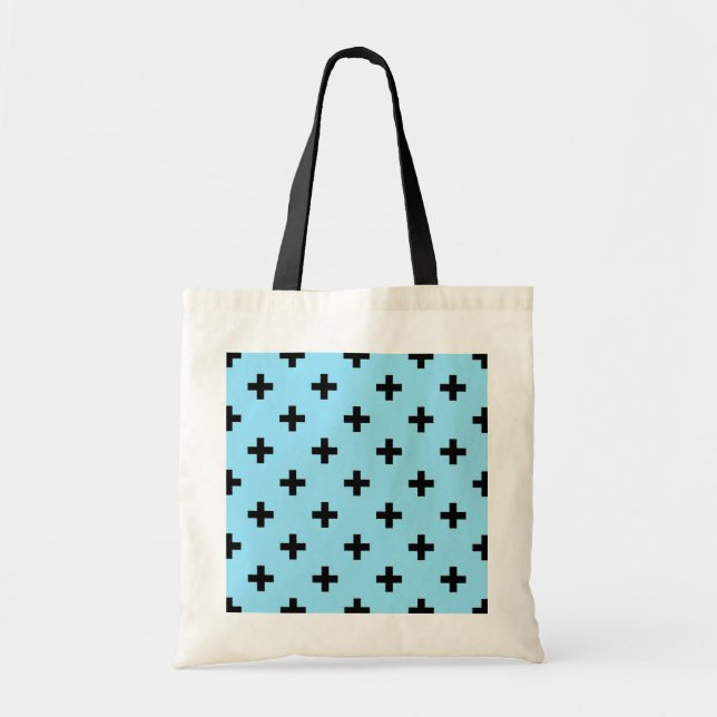 Tote Bag Polka noire croise sur le bleu bébé (Devant)