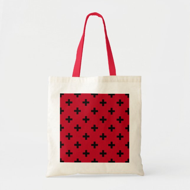 Tote Bag Polka noire croise sur rouge (Devant)