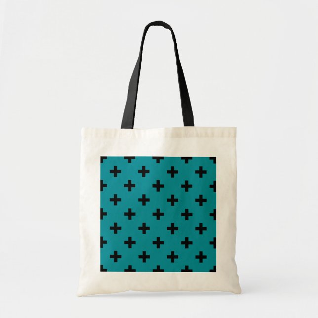 Tote Bag Polka noire croise sur turquoise (Devant)