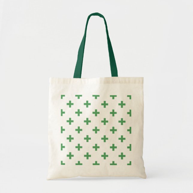 Tote Bag Polka verte croise sur blanc (Devant)