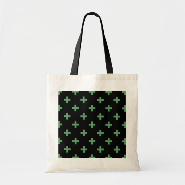 Tote Bag Polka verte croise sur noir (Devant)