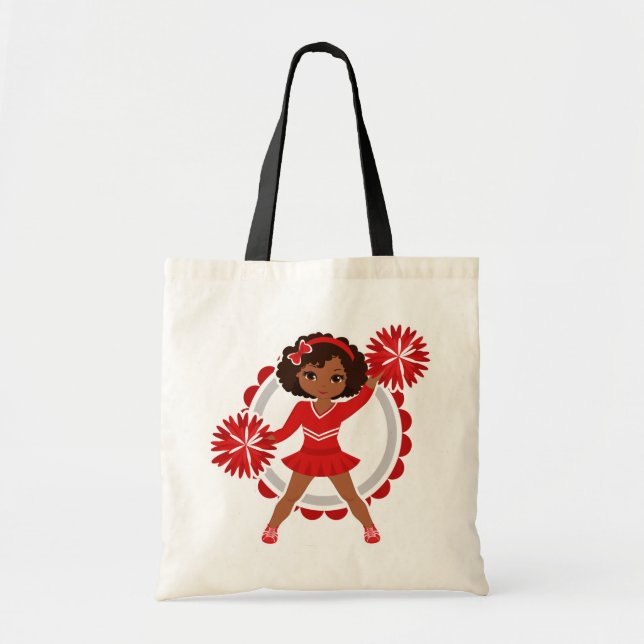 Tote Bag Pom-pom girl - Cute Red African American Cheer (Devant)
