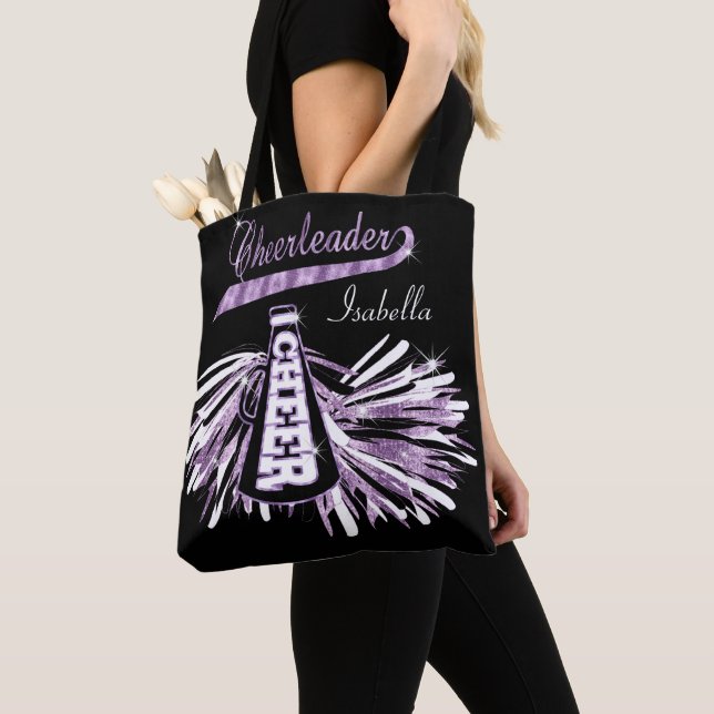 Tote Bag Pom-pom girl de Parties scintillant violet, noir e (De près)