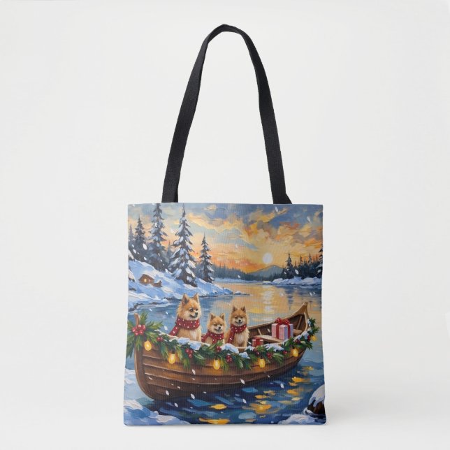 Tote Bag Pomeranian Christmas Boat Holiday (Devant)