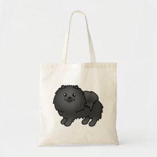 Tote Bag Pomeranian noir mignon chien de dessin animé