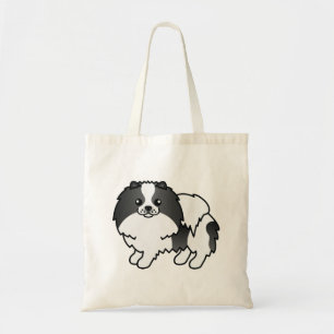 Tote Bag Pomeranian Parti-Coleure Noir Chien de Dessin Anim