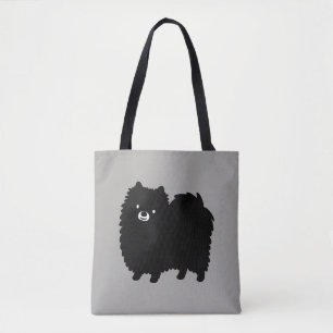 Tote Bag Poméranie noire Fluffy   Joli chien de dessin