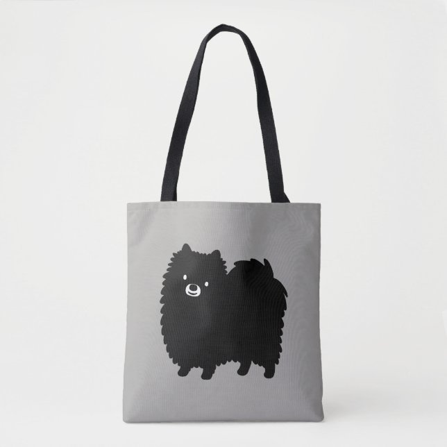 Tote Bag Poméranie noire Fluffy | Joli chien de dessin (Devant)