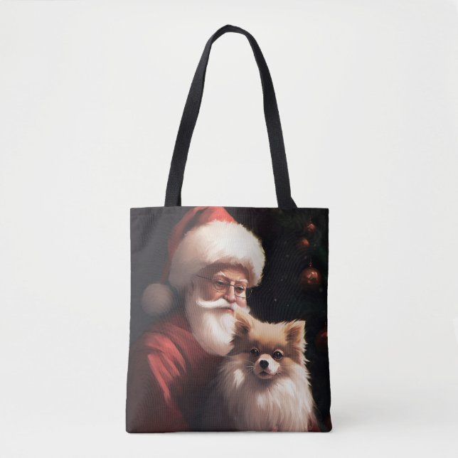 Tote Bag Poméranien avec Noël Festif du Père Noël (Devant)