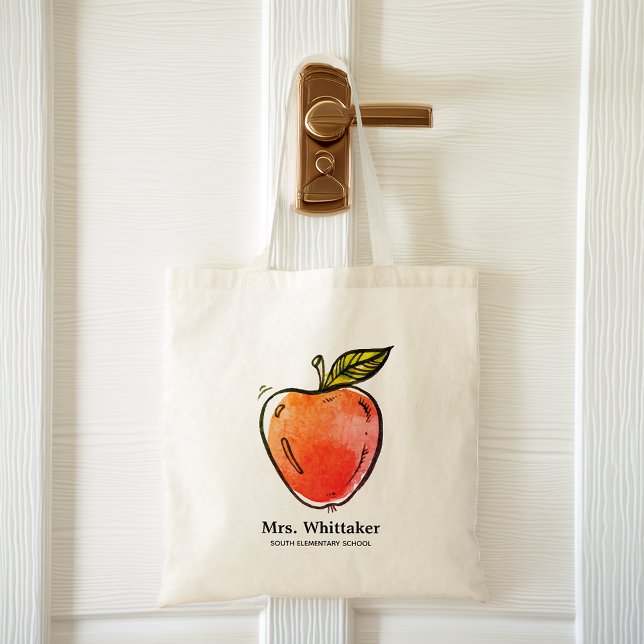 Tote Bag Pomme à l'aquarelle Enseignant Personnalisé (Watercolor Apple Personalized Teacher Tote Bag)